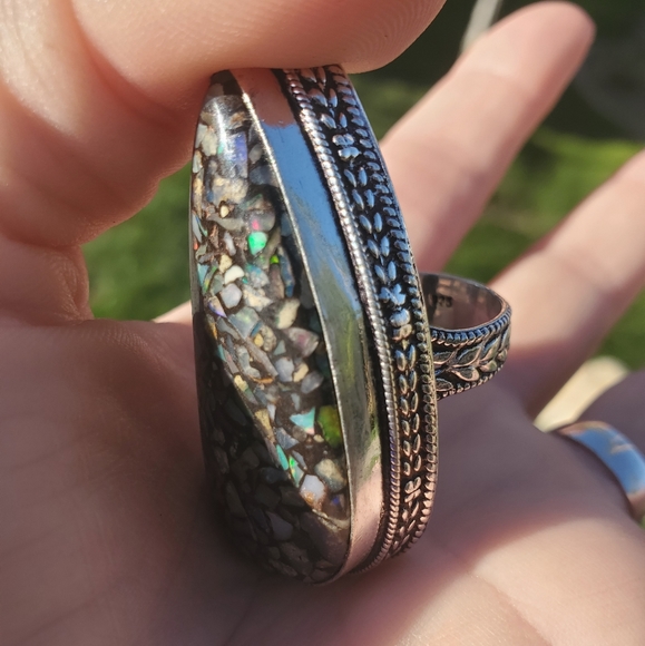 New Huge Copper Ethiopian Opal 925 Silver Statement Ring. - Picture 16 of 16
